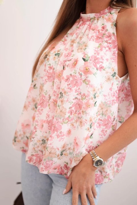 Bluzka damska szyfonowa w kwiaty z podszewką różowa uniwersalny