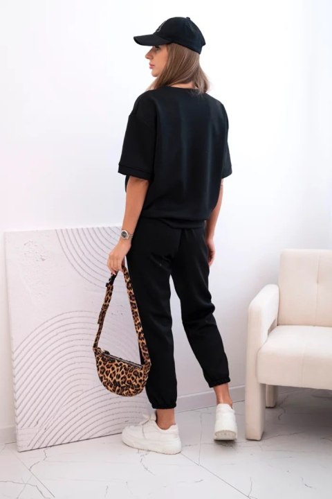 Komplet z wiskozy masełko bluzka i spodnie czarny