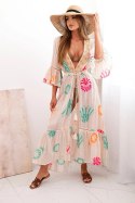 Narzutka bawełniana boho z haftem beżowa