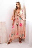 Narzutka bawełniana boho z haftem morelowa