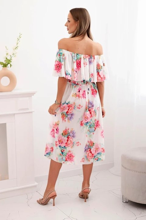 Sukienka hiszpanka z falbanką w kwiaty różówa