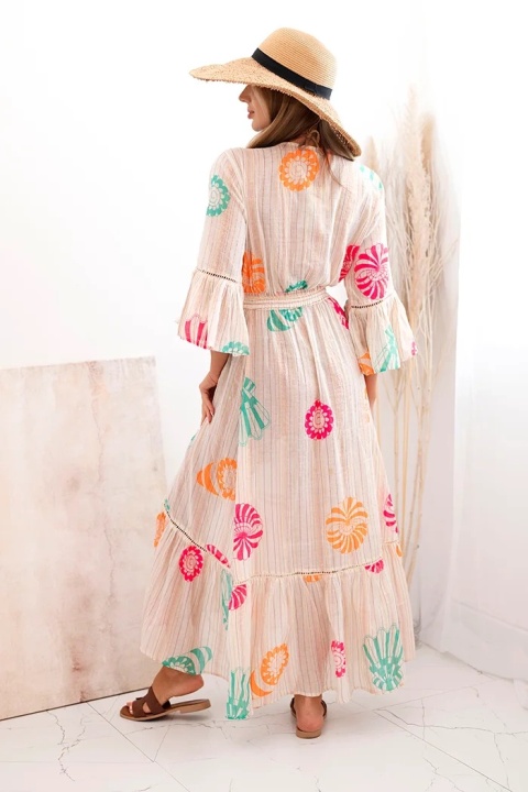 Narzutka bawełniana boho z haftem beżowa