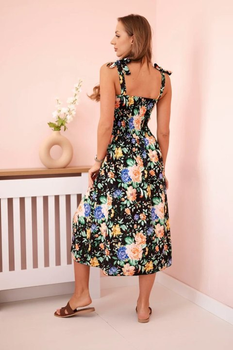 Sukienka w kwiaty na ramiączkach z wiązaniem czarna