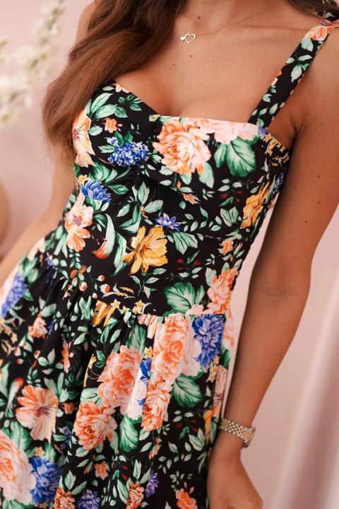 Sukienka w kwiaty na ramiączkach z wiązaniem czarna