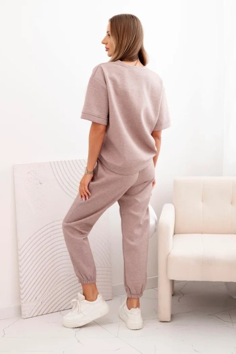 Komplet z wiskozy masełko bluzka i spodnie beżowy melanż