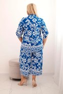 Komplet Plus Size wiskozowy z geometrycznym nadrukiem chabrowy