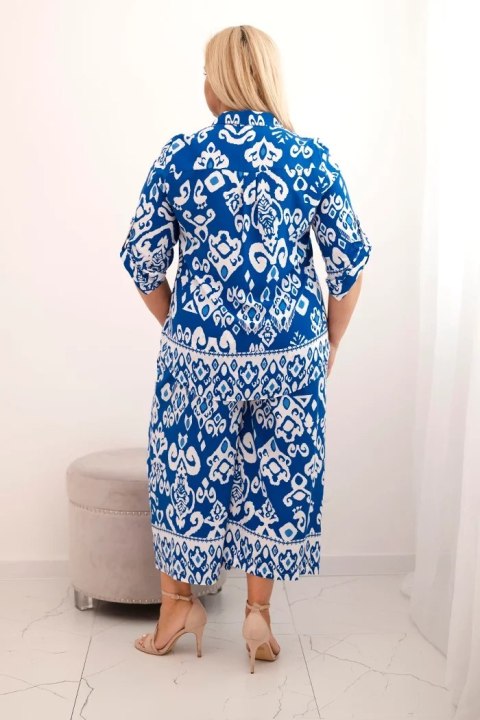 Komplet Plus Size wiskozowy z geometrycznym nadrukiem chabrowy Komplet Plus Size wiskozowy z geometrycznym nadrukiem chabrowy