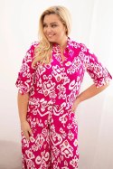Komplet Plus Size wiskozowy z geometrycznym nadrukiem fuksja
