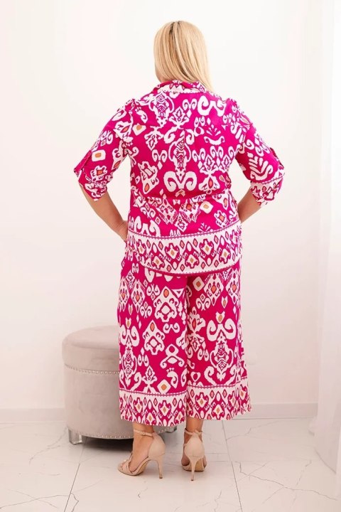 Komplet Plus Size wiskozowy z geometrycznym nadrukiem fuksja Komplet Plus Size wiskozowy z geometrycznym nadrukiem fuksja