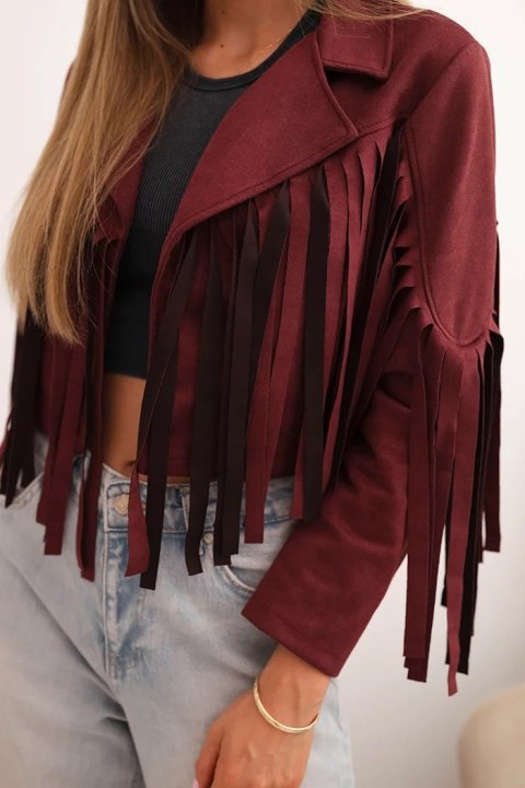 Kurtka ramoneska z frędzlami z zamszu bordowa