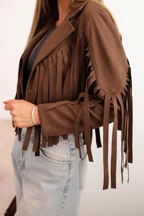 Kurtka ramoneska z frędzlami z zamszu brązowa