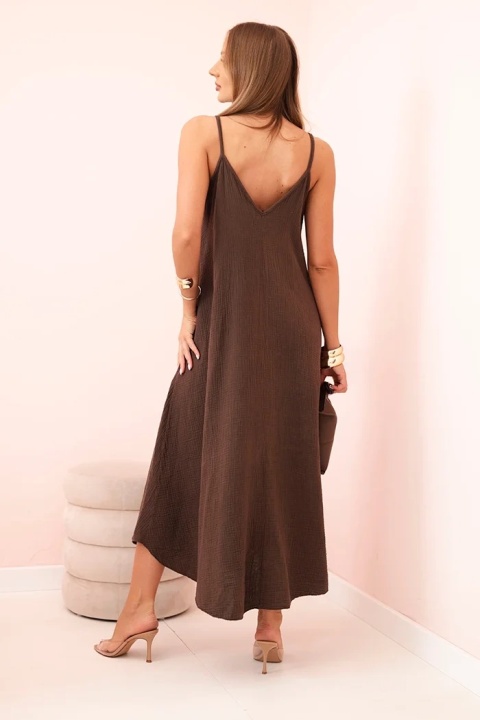 Sukienka muślinowa na ramiączkach brązowa