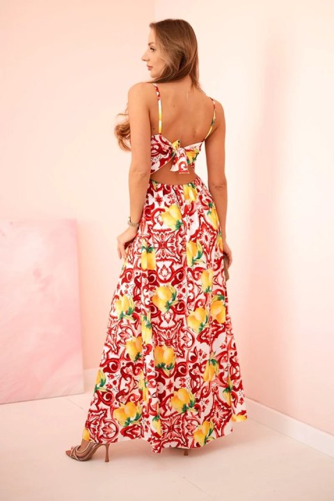Sukienka maxi na ramiączkach z nadrukiem czerwona