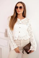 Sweter ażurowy z guzikami i długim rękawem ecru