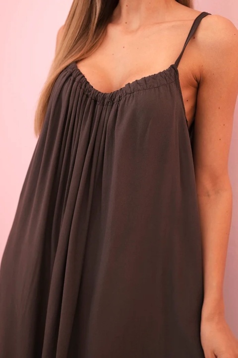 Sukienka z wiskozy na ramiączkach brązowa