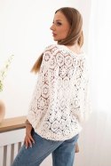Sweter ażurowy z krótkim rękawem i luźnym krojem ecru