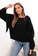 Bluza masełkowa z frędzlami na rękawach czarna