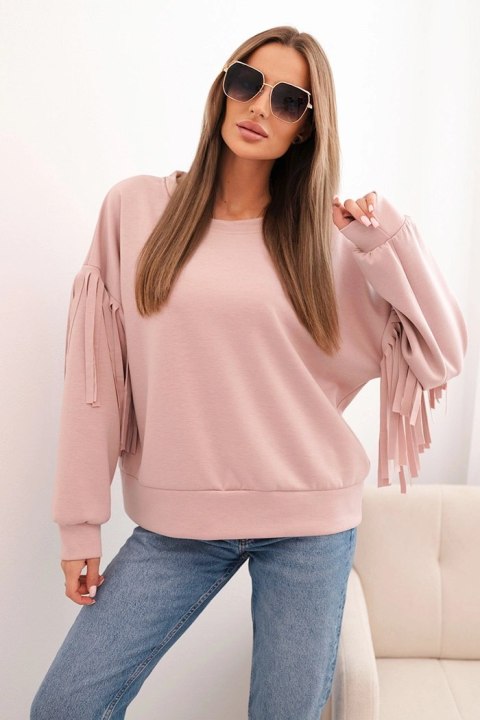 Bluza masełkowa z frędzlami na rękawach pudrowy róż uni