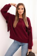 Bluza masełkowa z frędzlami na rękawach śliwkowa uni