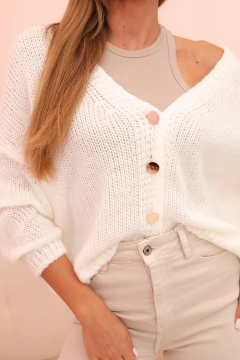 Sweter z dekoltem V i guzikami ecru