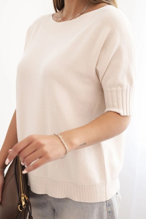 Sweter z wiskozy z krótkim rękawem beżowy