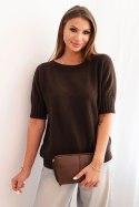 Sweter z wiskozy z krótkim rękawem brązowy