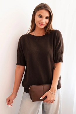 Sweter z wiskozy z krótkim rękawem brązowy