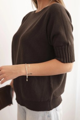 Sweter z wiskozy z krótkim rękawem brązowy