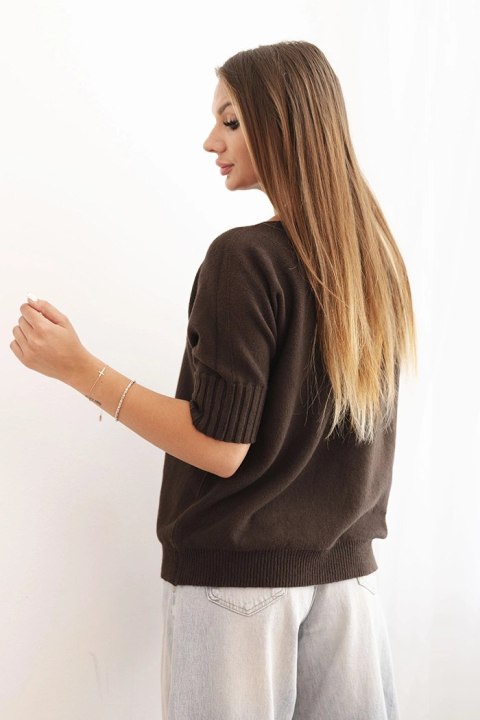 Sweter z wiskozy z krótkim rękawem brązowy