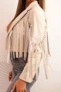 Kurtka z eko skóry z frędzlami w stylu boho beżowa