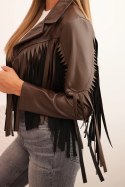 Kurtka z eko skóry z frędzlami w stylu boho brązowa