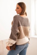 Sweter w paski z guzikami fango - camelowy uni