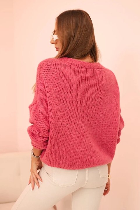 Sweter z dekoltem V i guzikami fioletowy