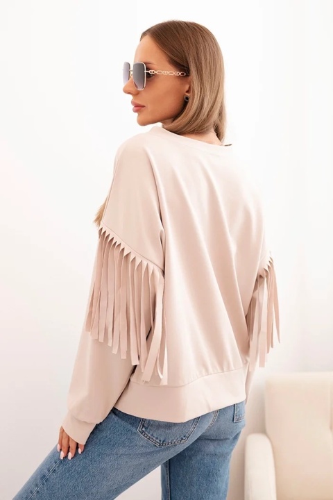Bluza masełkowa z frędzlami na rękawach beżowa uni