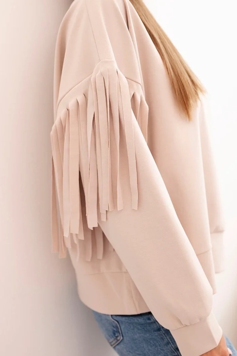 Bluza masełkowa z frędzlami na rękawach beżowa uni