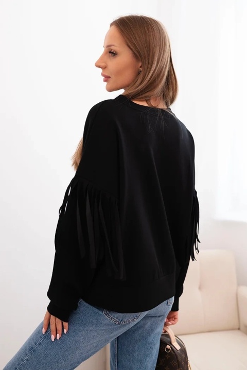 Bluza masełkowa z frędzlami na rękawach czarna