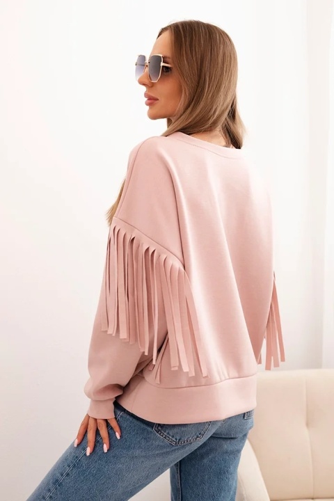 Bluza masełkowa z frędzlami na rękawach pudrowy róż uni