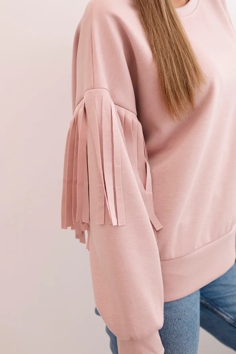 Bluza masełkowa z frędzlami na rękawach pudrowy róż uni