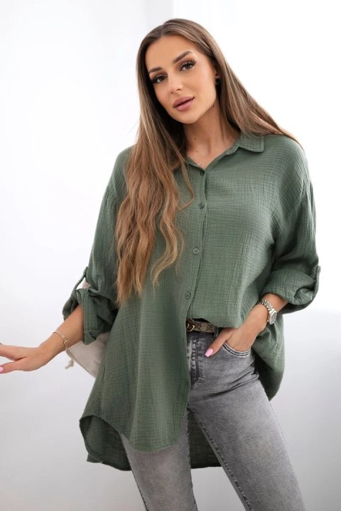 Koszula bawełniana muślinowa Plus Size khaki uniwersalny