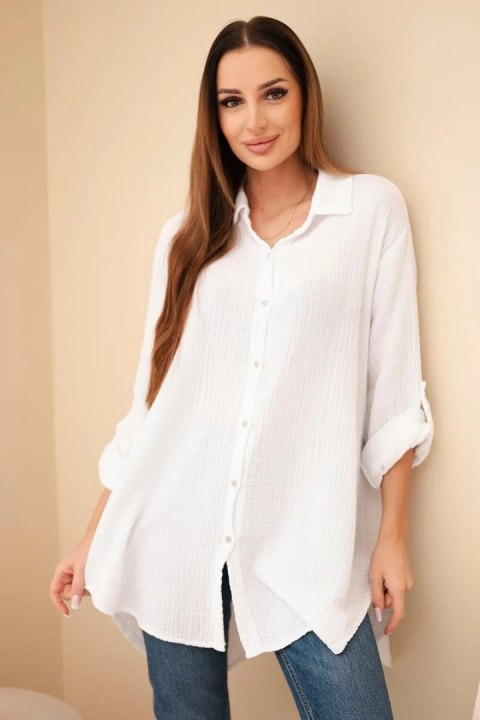 Koszula bawełniana muślinowa Plus Size biała uniwersalny
