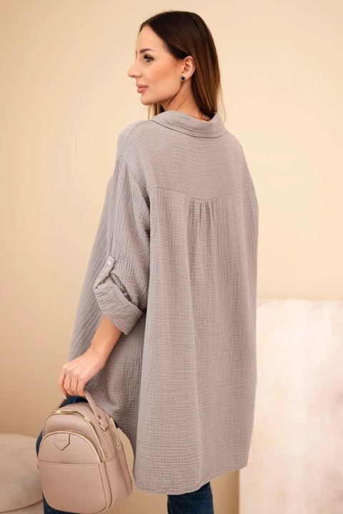 Koszula bawełniana muślinowa Plus Size fango uniwersalny