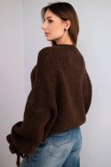 Sweter damski z dodatkiem moheru z grubym splotem i ozdobnymi rękawami brązowy uniwersalny