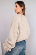 Sweter damski z dodatkiem moheru z grubym splotem i ozdobnymi rękawami ciemno beżowy uniwersalny