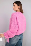 Sweter damski z dodatkiem moheru z grubym splotem i ozdobnymi rękawami różowy uniwersalny