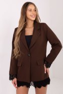 Marynarka damska klasyczna z koronkowym wykończeniem brąz uni