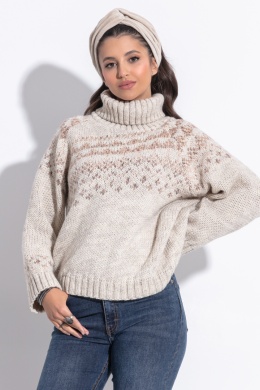 Ciepły sweter z norweskim wzorem beż 36/38 F1354