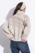 Ciepły sweter z norweskim wzorem beż 36/38 F1354
