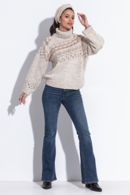 Ciepły sweter z norweskim wzorem beż 36/38 F1354