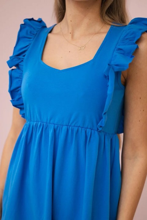 Sukienka z falbankami na ramiączkach chabrowa