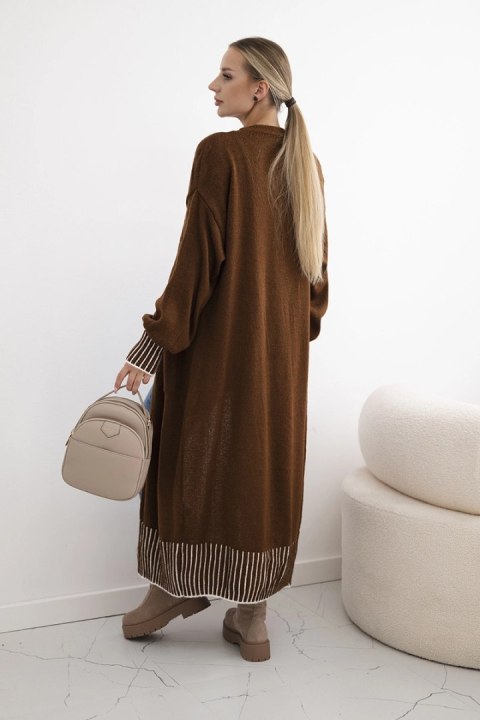 Kardigan długi z kieszeniami brązowy